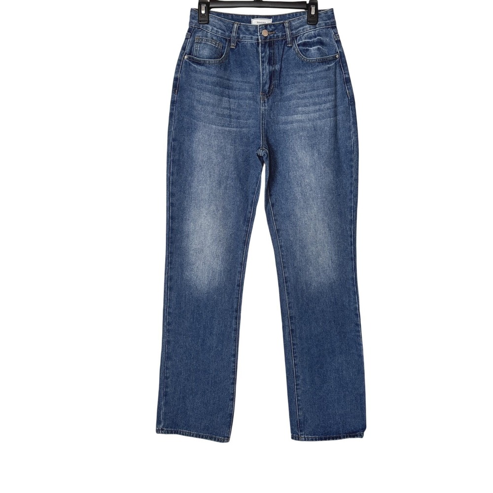 RIHOAS Womens L Jeans High Rise Straight Leg Blue Medium Wash Denim X-468